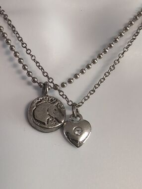 Silver Layered Heart & Horse Necklace Set
